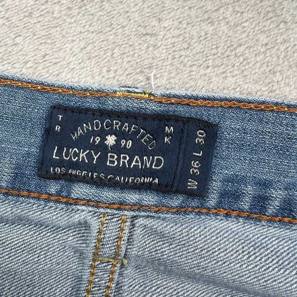 Lucky Brand 121 Heritage Slim Jeans Mens 36x30 Light Wash Blue Distressed Denim‎